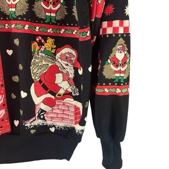 Vintage Nutcracker Santa Reindeer Christams Sweatshirt Puff Paint Glitter Large - Picture 2 of 7